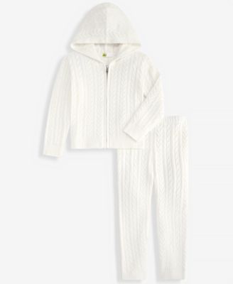 Toddler Girls' 12M-5T Dreamyarn Hooded Cable-Knit Hoodie and Pants, 2-Piece Set