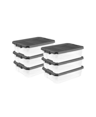 40 Quart Plastic Storage Bin Tote and Latch Lid, 6 Pack, Gray