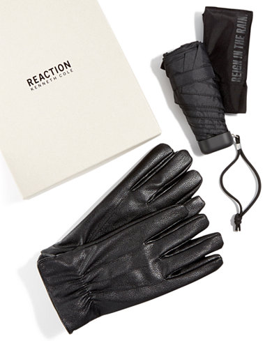 REACTION Men's Leather Gloves & Umbrella Gift Set