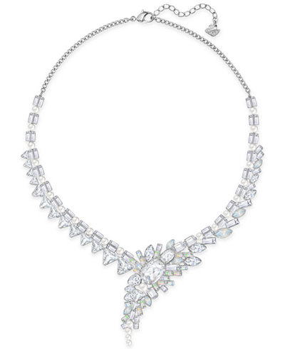 Swarovski Silver-Tone Imitation Pearl and Multi-Crystal Fancy Collar Necklace