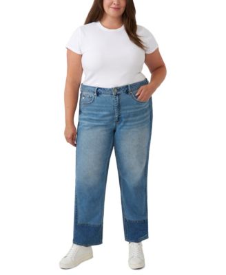 Plus Size Pieced Straight High-Rise Colorblock Jeans