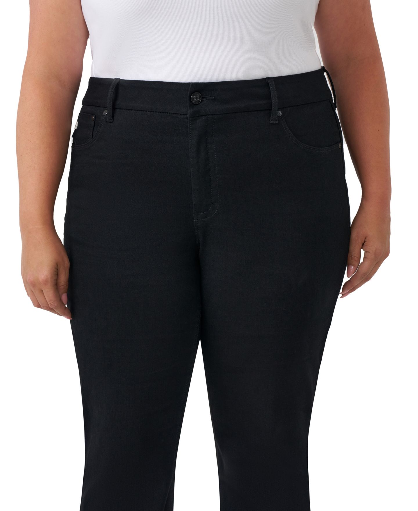 Женские джинсы Seven7 Plus Size Tummyless Boot High-Rise Bootcut Tummy-Control Paneling, цвет: Чёрный — фото 4