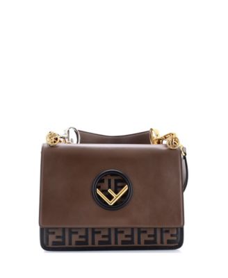 Medium Kan I F Shoulder Bag Leather with Zucca Embossed Detail