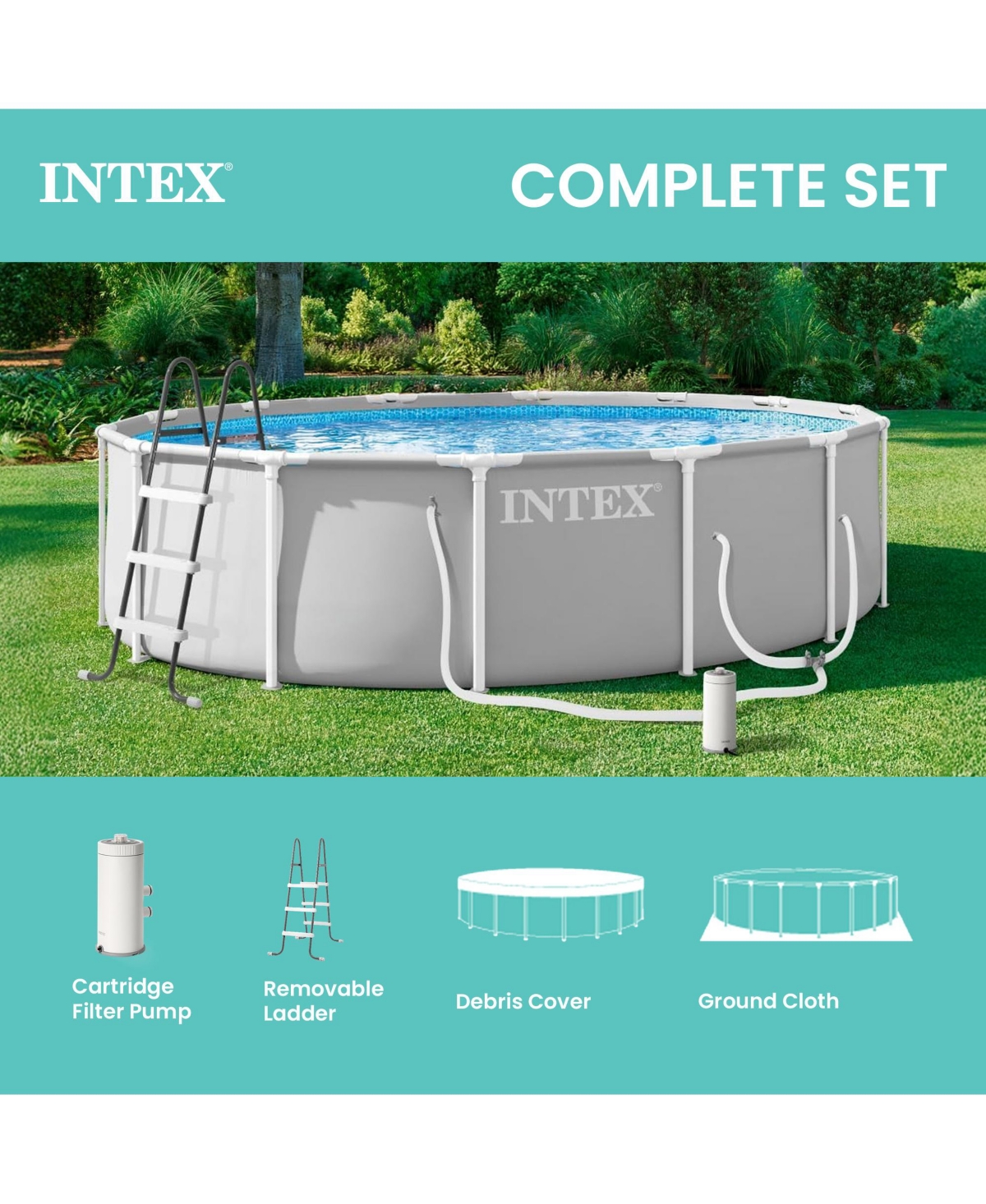 Intex Prism Frame 14ft x 42in Premium Above Ground Pool Set with Filter Pump