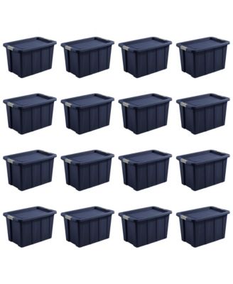 Tuff1 30 Gal Plastic Storage Tote Bin w/Latching Lid, Blue (16 Pack)
