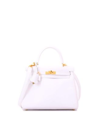 Pre-Owned Hermes Kelly 25 Handbag White Swift with Gold Hardware