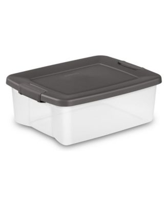 25 Quart Shelf Tote with Flat Gray Lid and Platinum Latches (18 Pack)