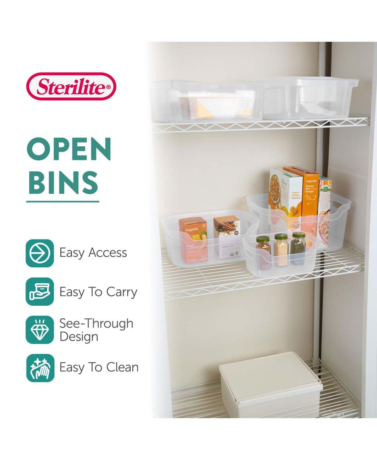 Sterilite 7 x 11 x 14.25 Inch Open Storage Bin w/ Carry Handles, Clear (6 Pack)