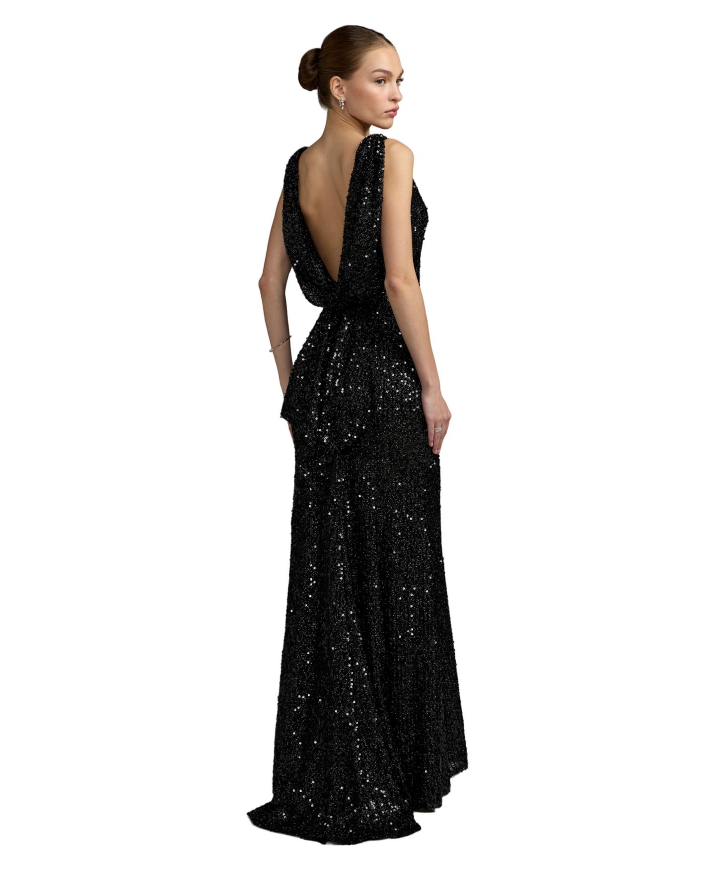 Женское платье Mac Duggal Sleeveless Sequin Cowl Back Evening Gown, цвет: Чёрный — фото 2