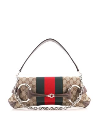 Medium Horsebit NM Web Chain Clutch GG Canvas
