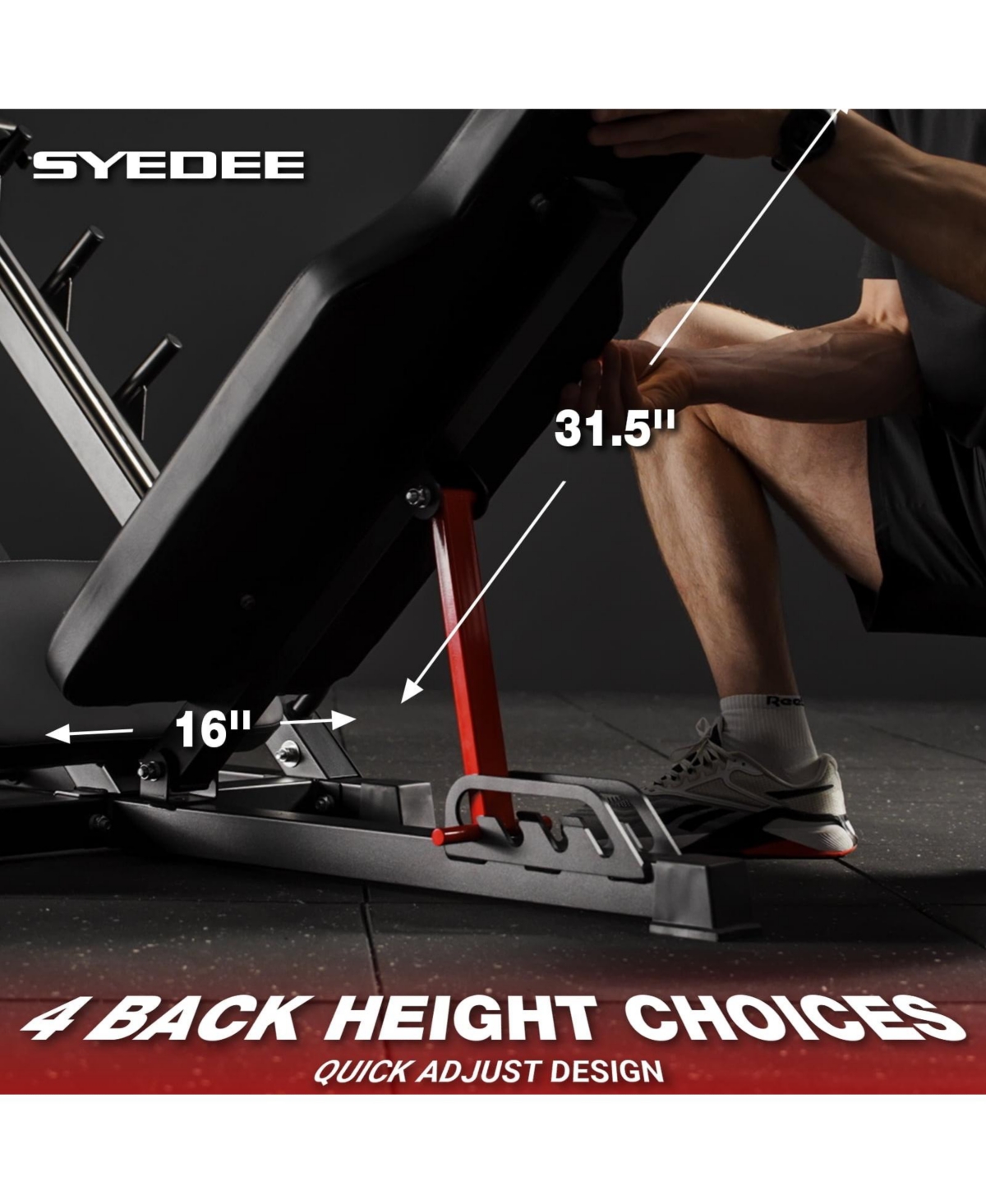 Syedee Leg Press Machine, 1500LBS Weight Capacity Adjustable Leg Machine with Resistance Band Pegs and Plate Storages, Workout Equipment
