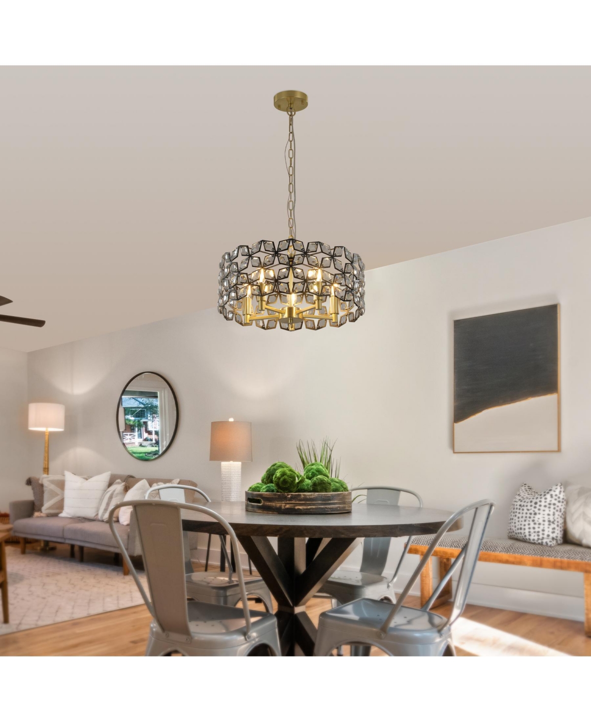 Clihome 19" Crystal Gold Pendant Chandelier, Geometric Modern 5-Light Fixture (Bulb Not Included)