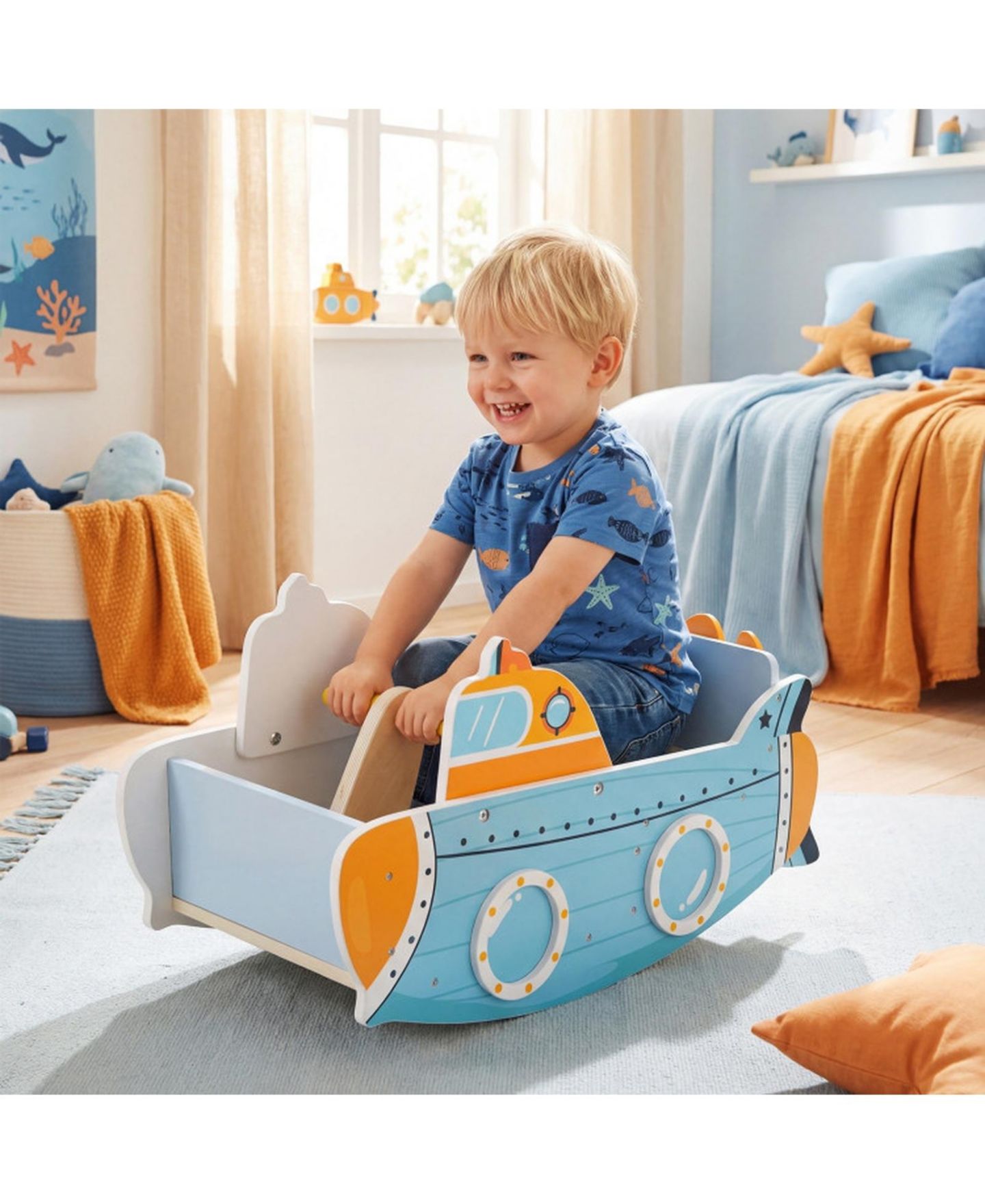 Детская игрушка SUGIFT Wooden Rocking Climber with Rotating Propeller, 45 lb Capacity, Ages 1+, цвет: Синий — фото 8