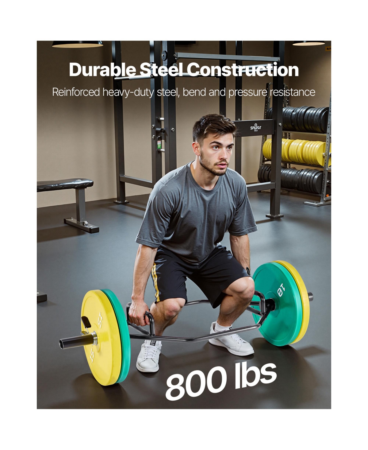 Sugift 56 Inch Hex Trap Bar with Knurled Grips and 800 Pound Capacity for Strength Training