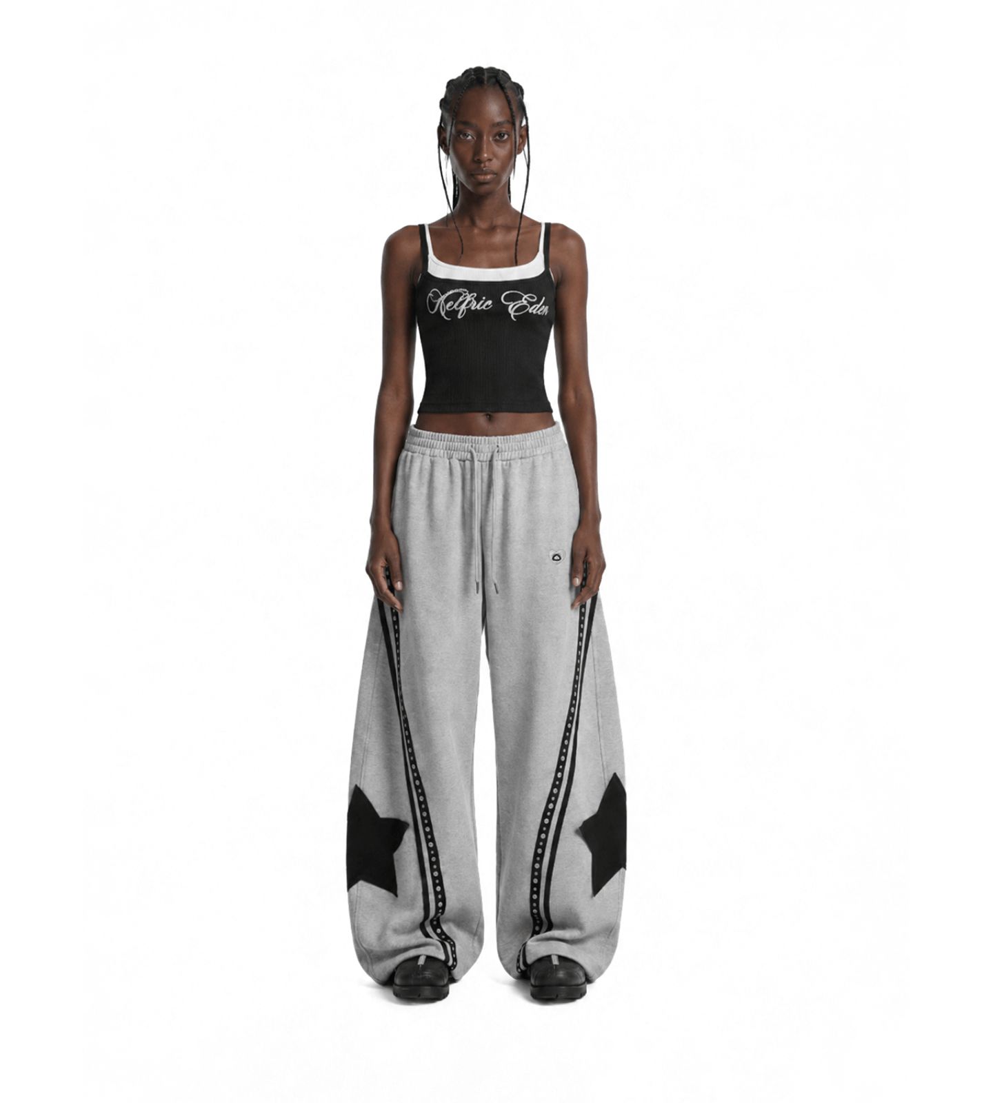 Женские брюки AELFRIC EDEN Baggy Barrel High-Rise Star-Stud Sweatpants, цвет: Серый — фото 2