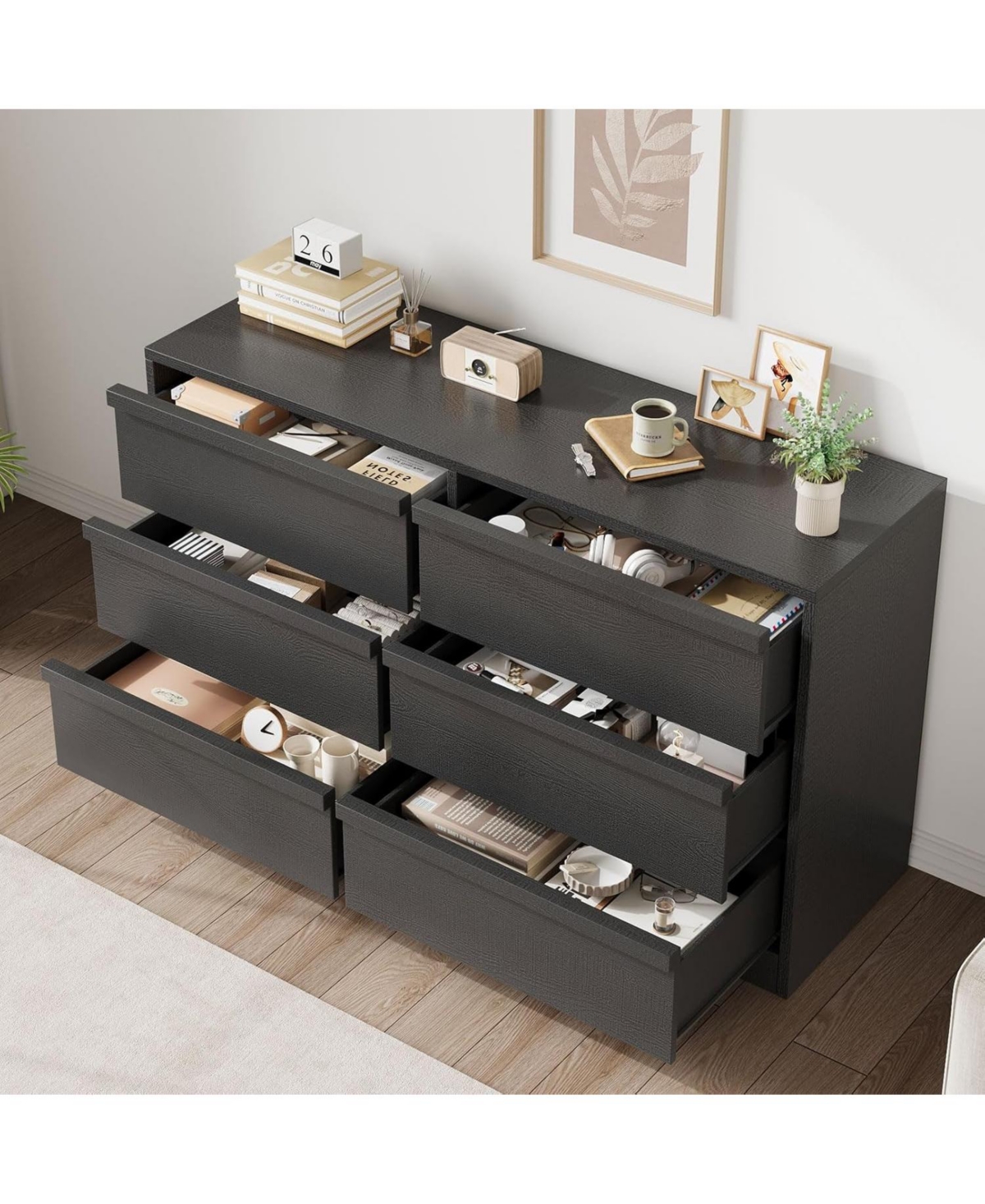 gaomon 6 Tier Chest, 54" Wide, Large Capacity, Drawer Storage, Wide Wooden Storage Furniture, Living Room, Bedroom, Entrance, Kids Room