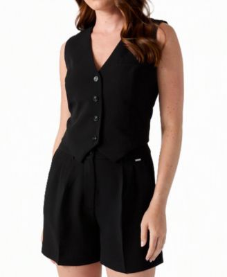 Women's Theoline Perfect Plunging V-Neck Tailored Button-Front Sleeveless Vest