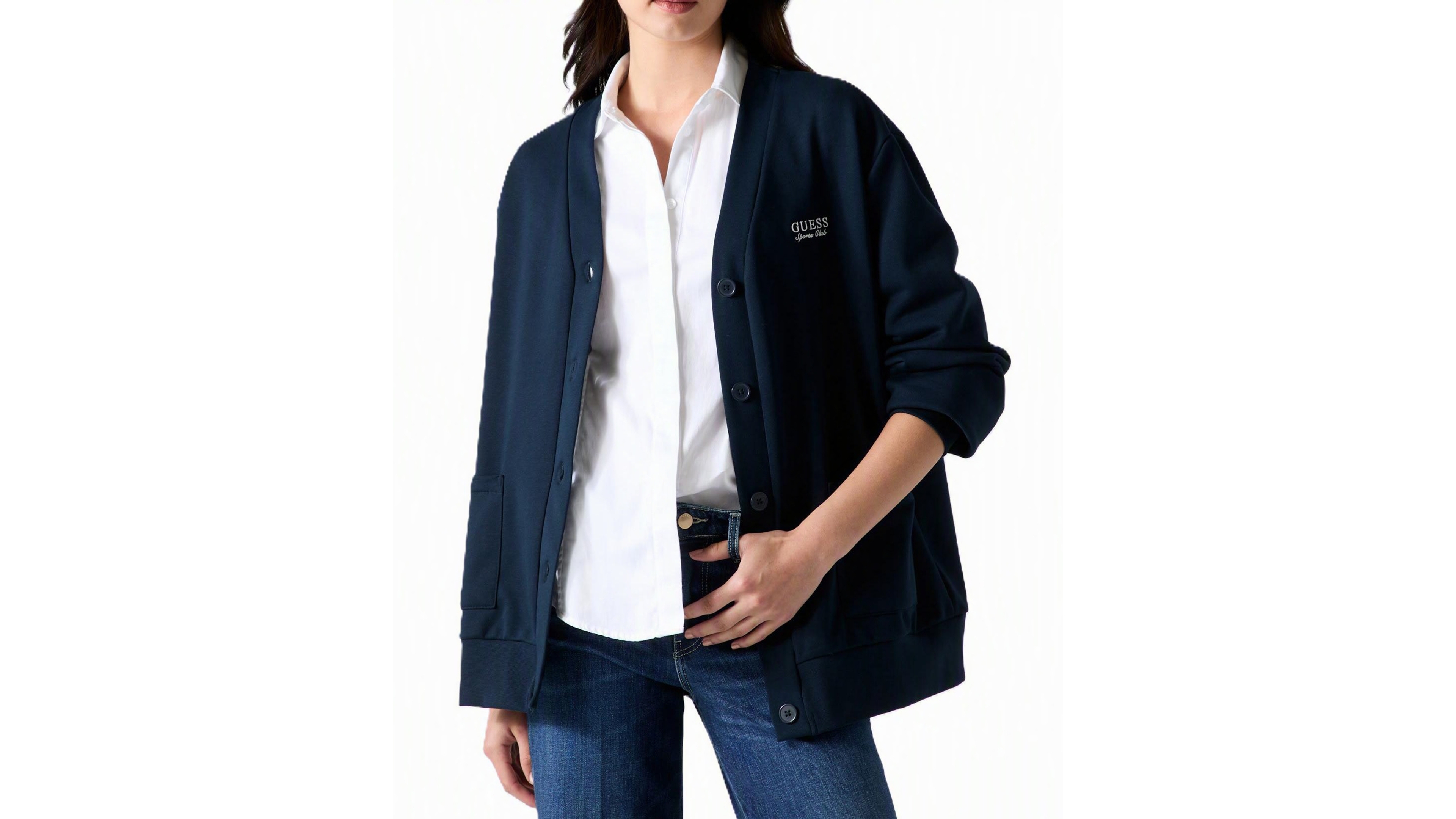Guess Women's Phoebe Oversized Embroidered Logo Cotton-Blend Cardigan Sweater