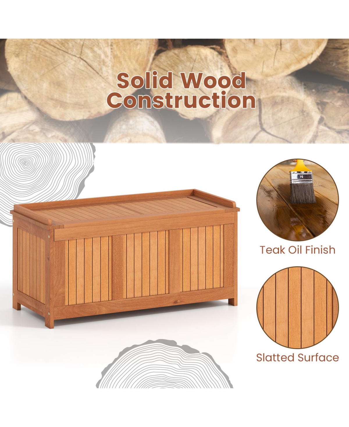 Mecale 52-Gallon Solid Wood Deck Box, 3-in-1 Patio Storage Bench