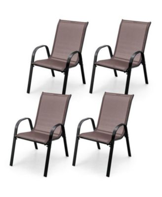 Set of 4 Stackable Patio Dining Chairs with Armrests and Breathable Fabric