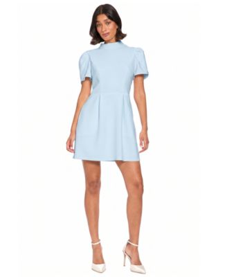 Women's Mock Neck Puff Sleeve Fit & Flare Mini Dress