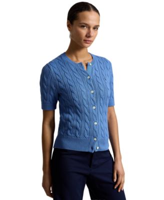Women's Cable-Knit Cotton Short-Sleeve Cardigan