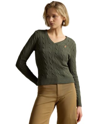 Women's Cable-Knit Cotton V-Neck Sweater