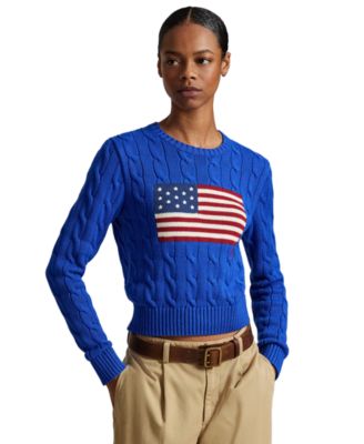 Women's Flag Cable-Knit Cropped Sweater