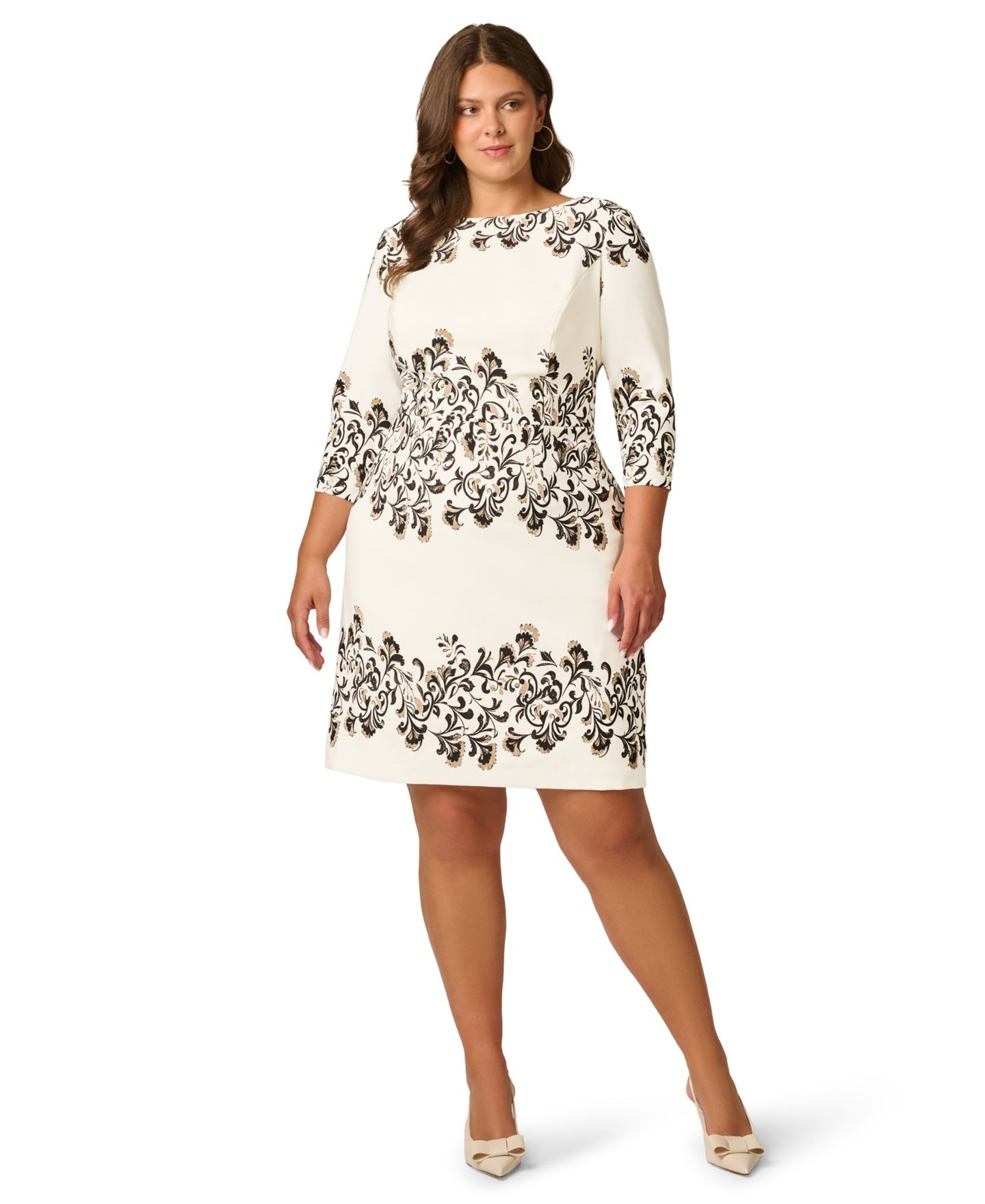 Женское платье Adrianna Papell Plus Size Floral-Print 3/4-Sleeve Sheath, цвет: Слоновая кость разноцветный — фото 2