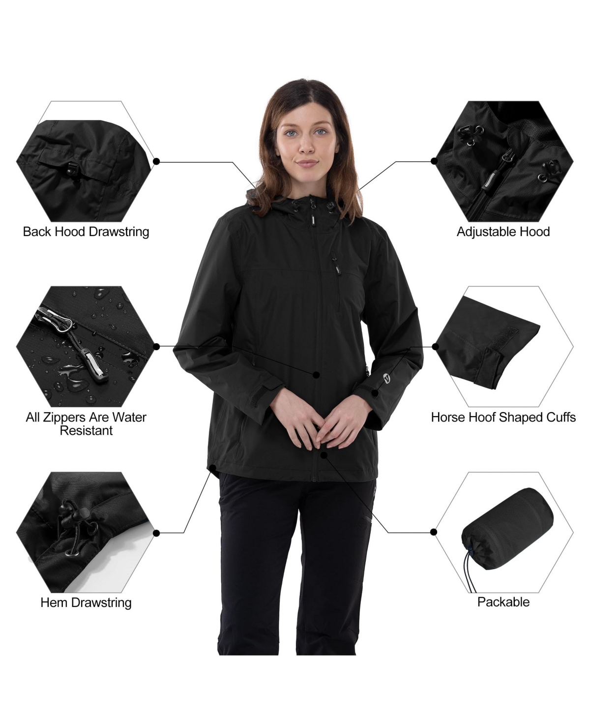 Piscifun Women's Waterproof Packable Hooded Jacket