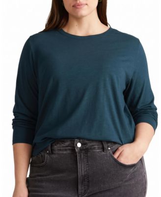 Plus Size Tee Rex Semi-Sheer Lightweight Long-Sleeve Crewneck T-Shirt