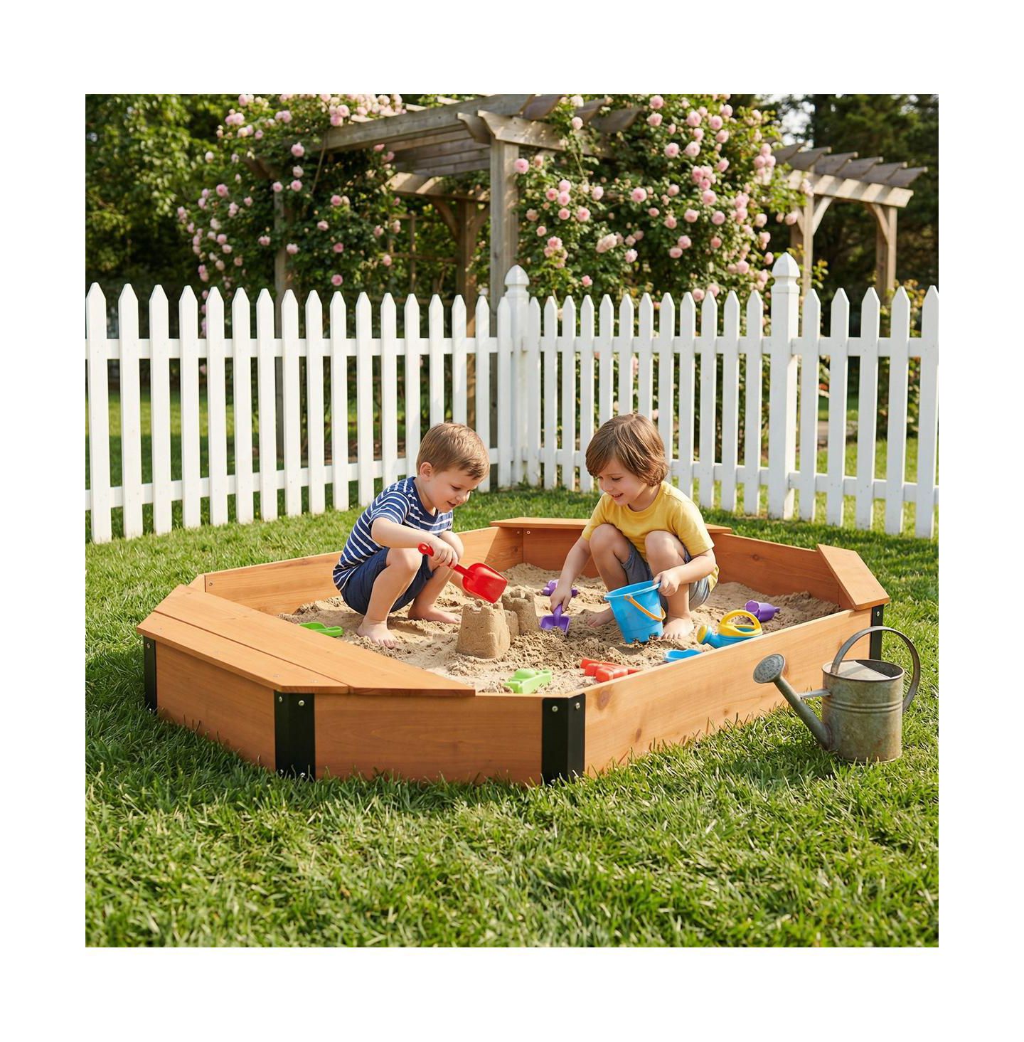 Детская игрушка YOBTOP Octagon Sandbox with Storage Benches, 260 Lb. Capacity, Ages 3-8, цвет: Коричневый — фото 1