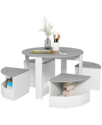 Kids Table and Chairs Set - 5 Piece Toddler Set with Storage, Art Craft Drawing, Playroom Classroom Nursery