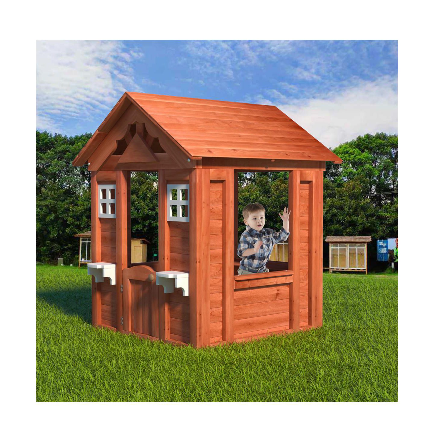 Детская игрушка YOBTOP Fir Wood Rot-Resistant Country-Style Playhouse with 2 Windows, Ages 3-8, цвет: Золотой коричневый — фото 1