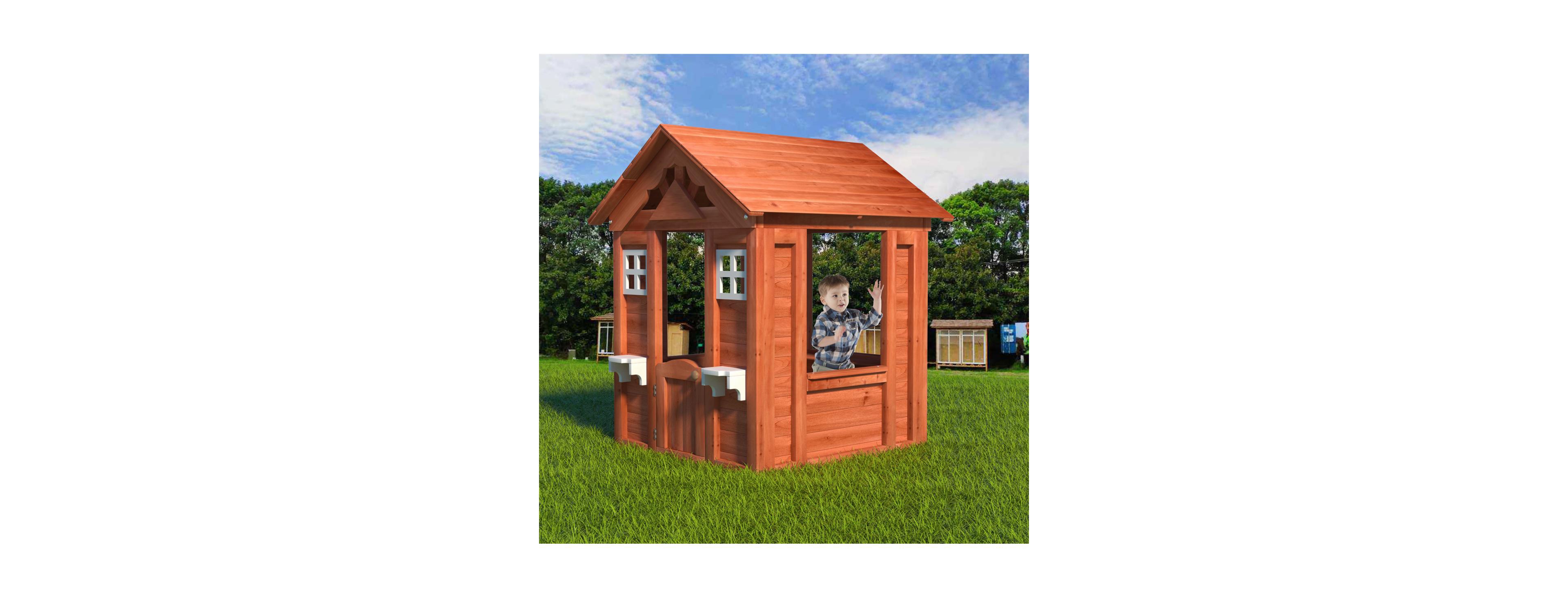 Yobtop Fir Wood Rot-Resistant Country-Style Playhouse with 2 Windows, Ages 3-8