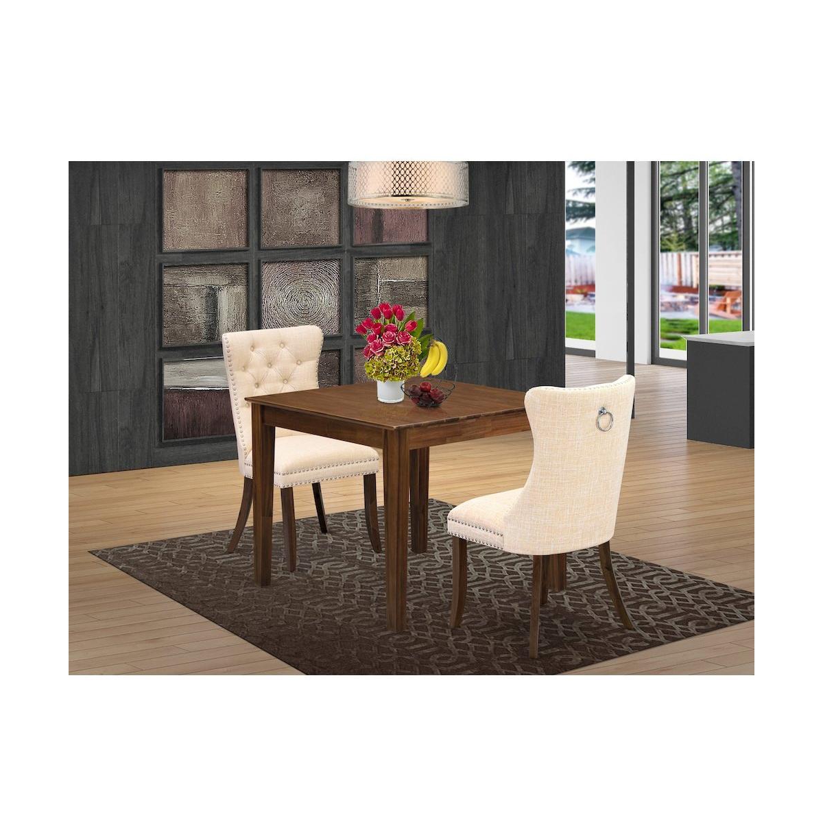 East West Furniture 3 Piece Dining Room Table Set Consists of a Square Solid Wood Table