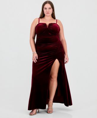 Plus Size Velvet Ruched Sweetheart Neckline Gown