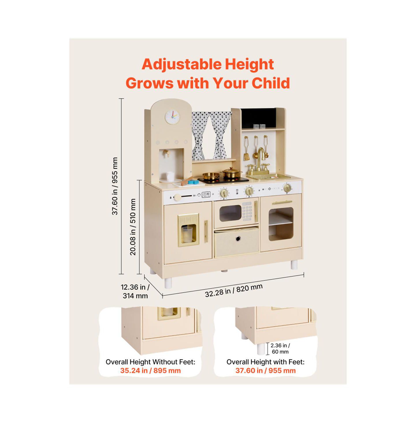Детские игрушки YOBTOP Interactive Lights and Sounds Play Kitchen Set, Ages 3+, цвет: Бежевый — фото 3