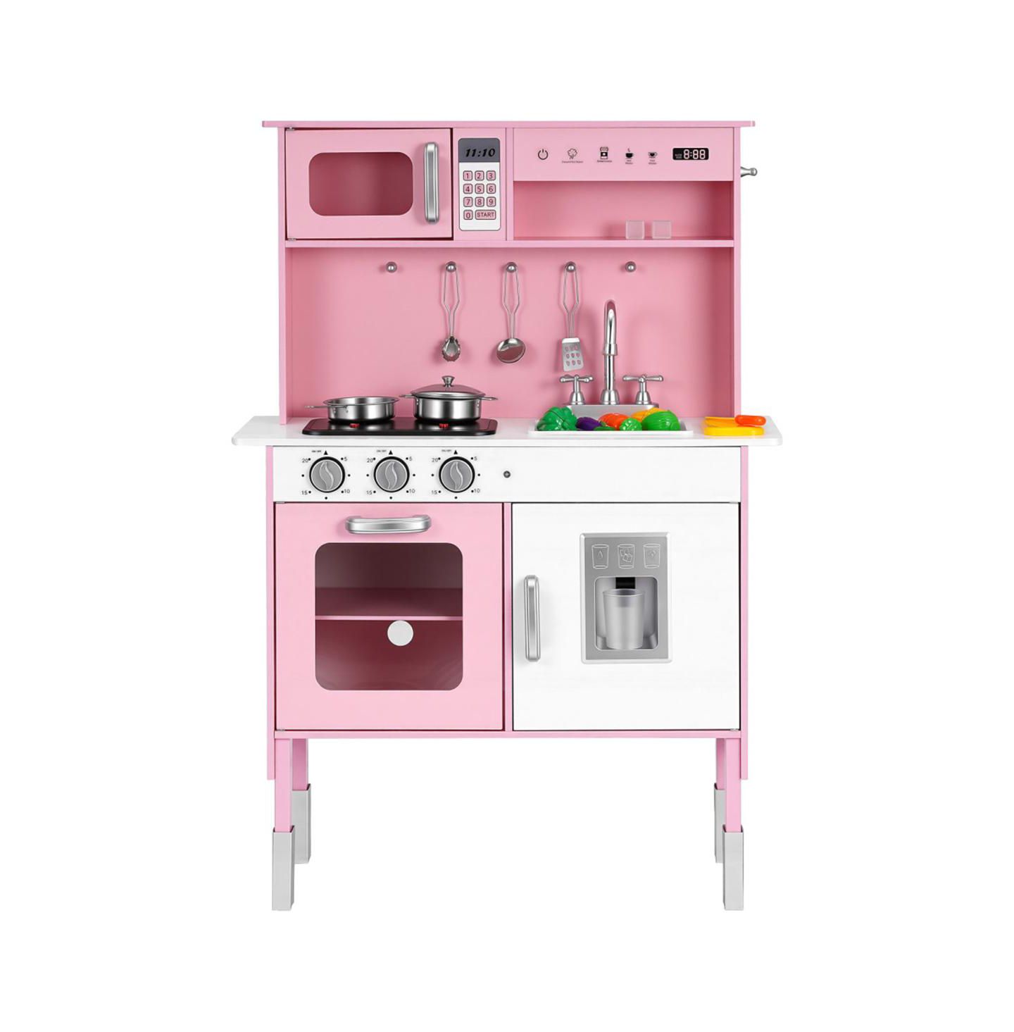 Детская игрушка YOBTOP Wooden Play Kitchen with Interactive Lights, Sounds & Accessories, Ages 3+, цвет: Розовый — фото 1