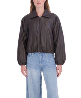 Women's Bubble Hem Bomber Faux Leather Coat