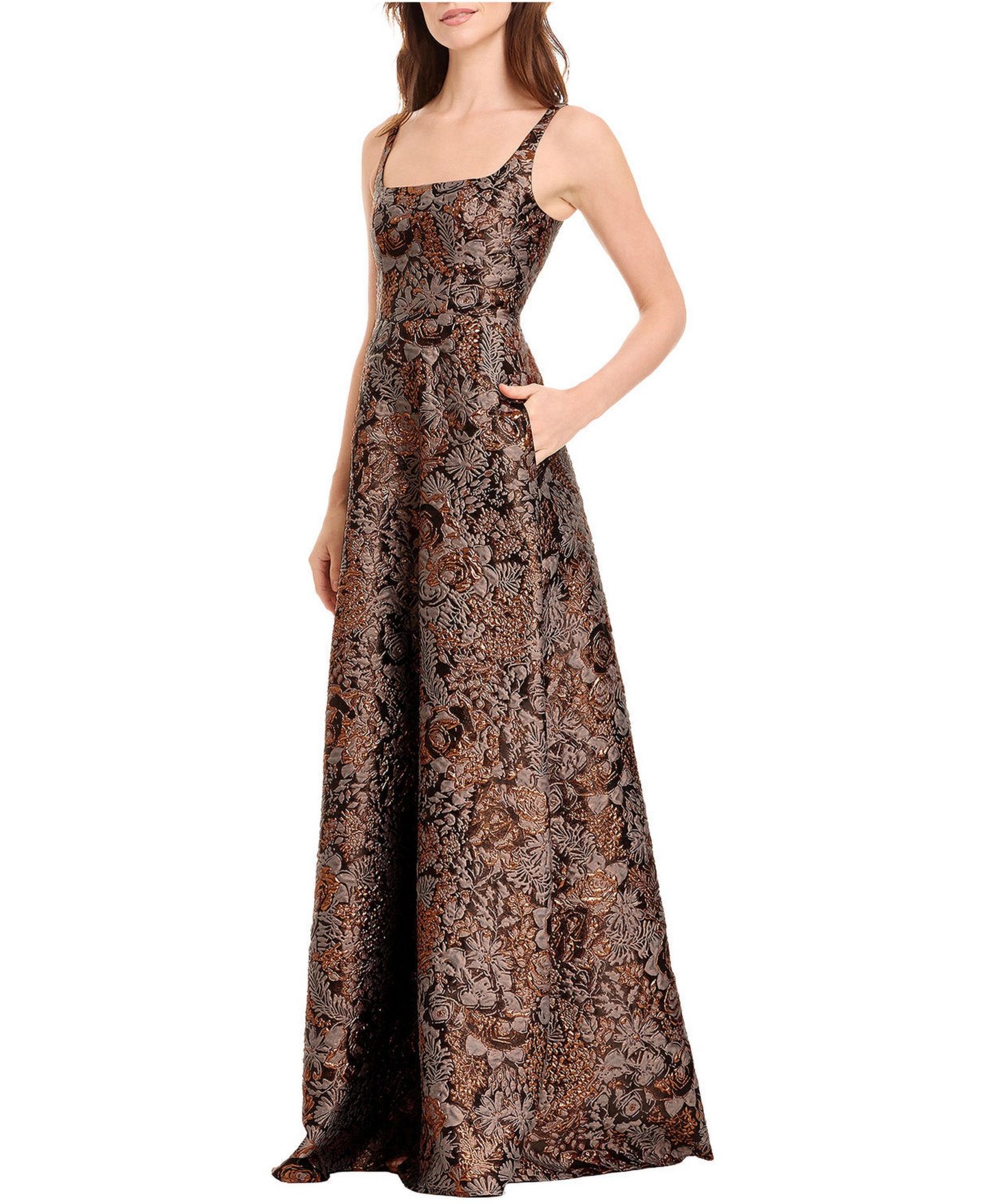 Женское платье Dress the Population Vienna Square-Neck Metallic-Jacquard Ball-Gown, цвет: Бронзовый разноцветный — фото 2