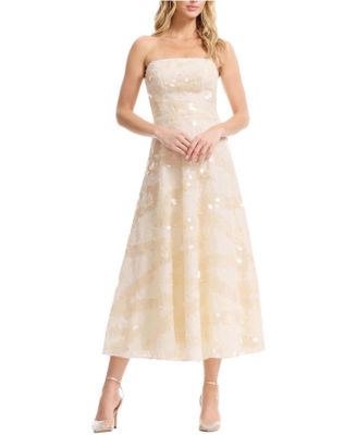 Women's Kailyn Strapless Disc Sequin Floral A-Line Midi Dress