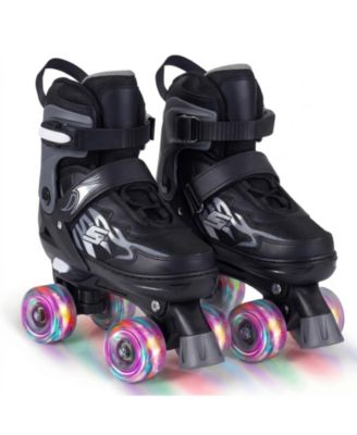Kids Quad Roller Skates One-Button Adjustable Across 4 Sizes with Glow Wheels Ages 7-9