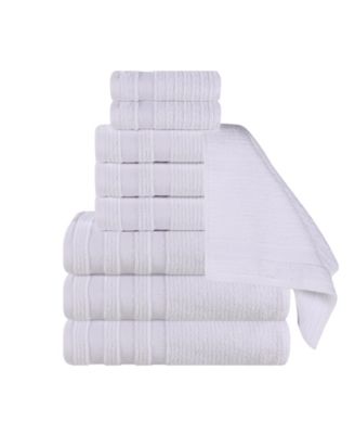 Brea Zero Twist Cotton Ribbed Geometric Border Plush Soft Absorbent 9-Piece Towel Set
