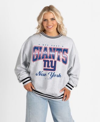 Women's Ash/Black New York Giants Oversized Gridiron Drive Ringer Stripe Sweatshirt