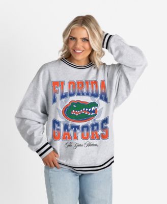 Women's Ash Florida Gators Oversized Fade Route Ringer Stripe Sweatshirt