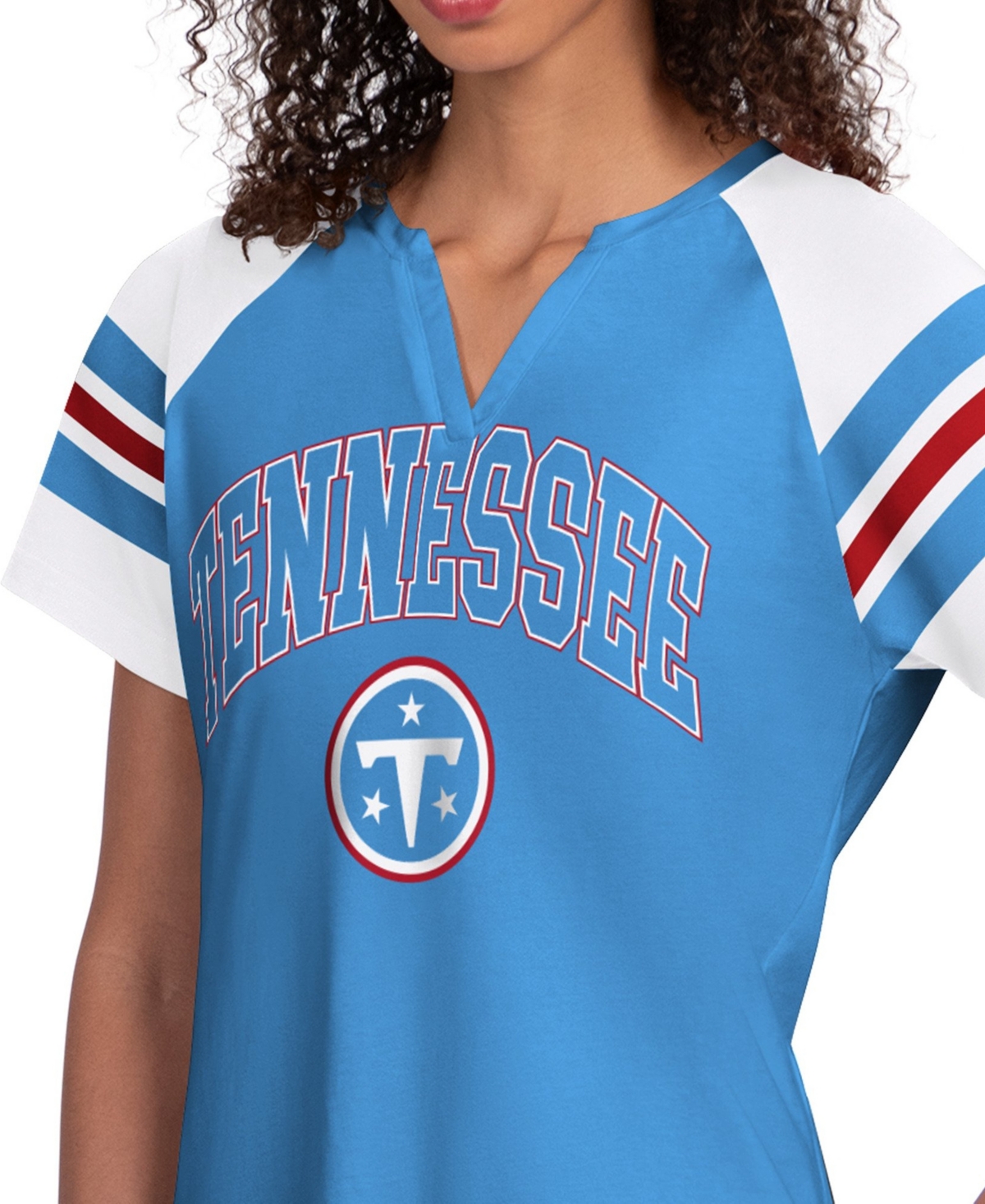 Starter Women's Light Blue Tennessee Titans Game On Notch Neck Raglan T-Shirt