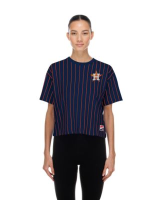 Women's Navy Houston Astros Throwback Meshback Pinstripe Boxy T-Shirt