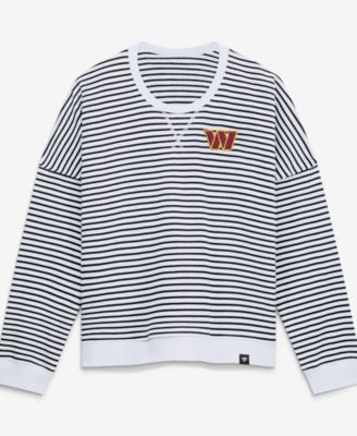 Women's White/Black Washington Commanders Striped Oversized French Terry Sweatshirt