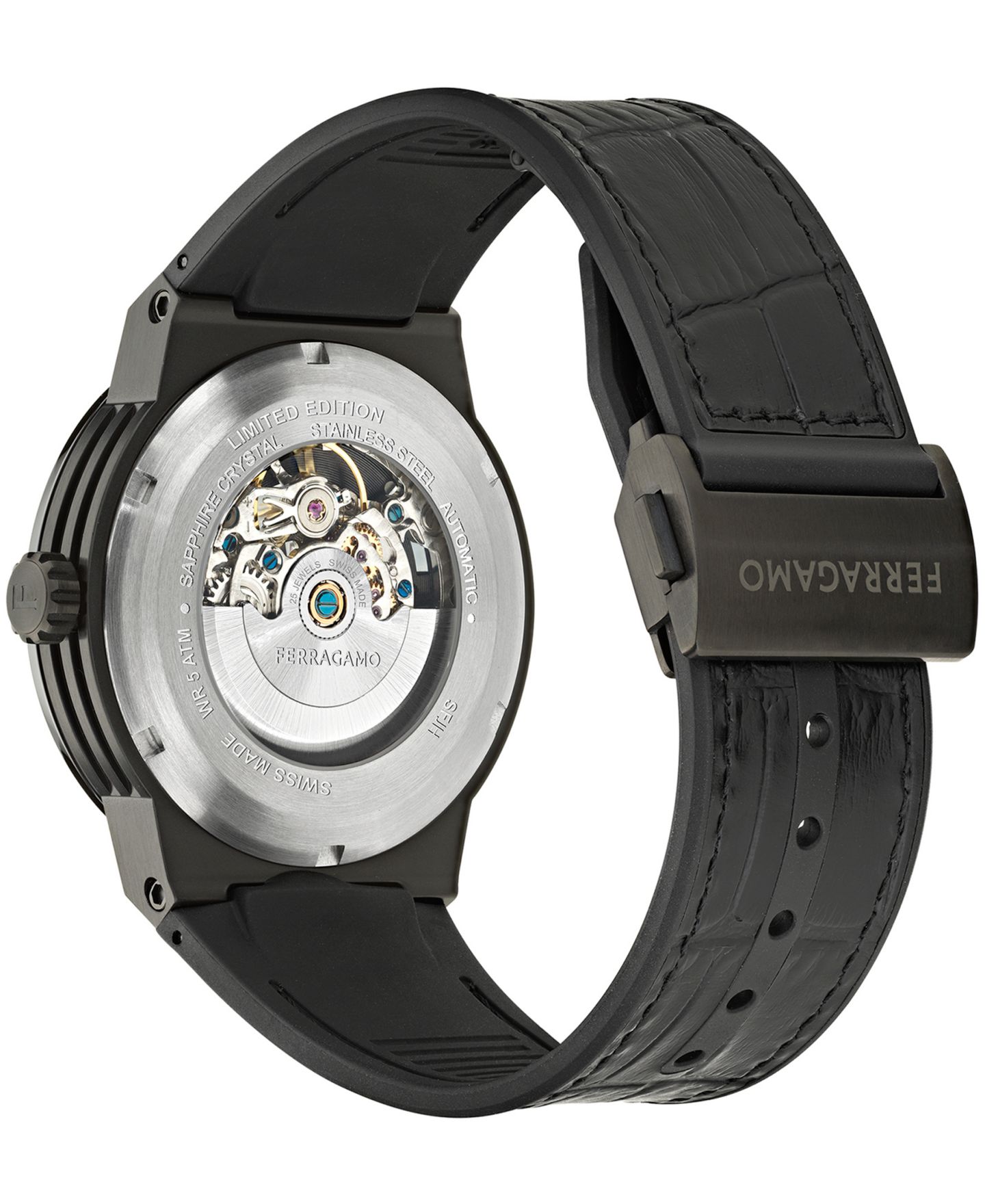 Мужские часы Ferragamo Black IP Leather Strap Watch 43mm — фото 3